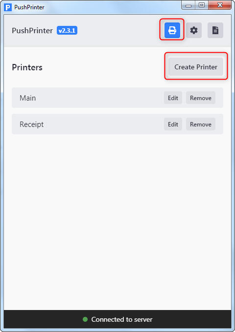 PushPrinter Create Printer